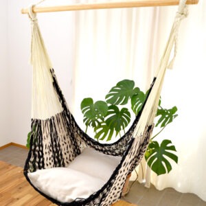 メキシカンハンモックチェア（ネット） ラージ　「ブラック＆ベージュ」